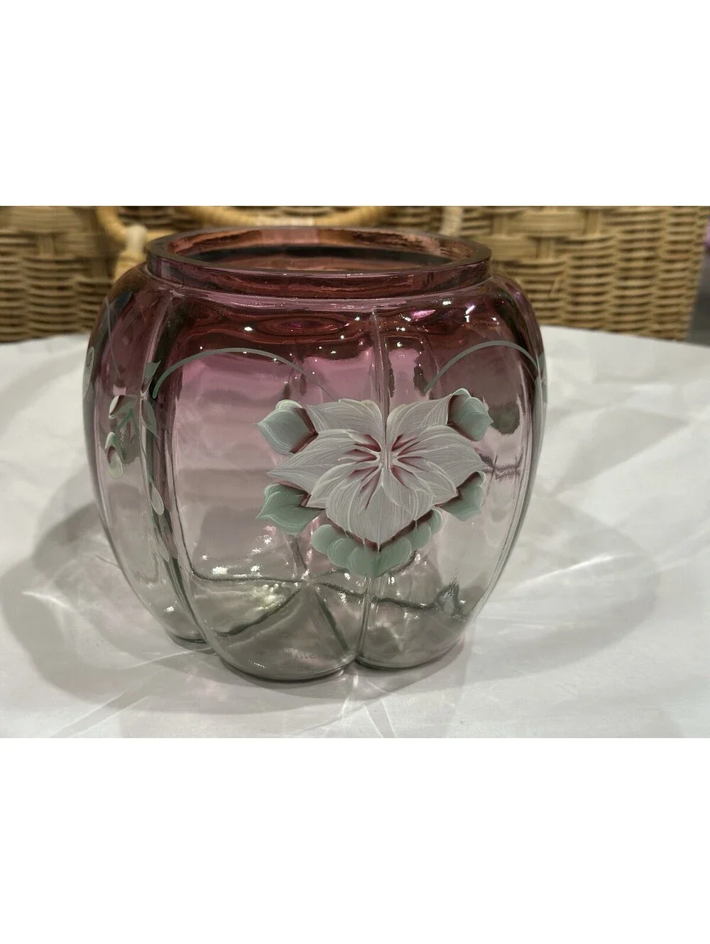 Limited Ed. Fenton Cranberry Glass Melon-Ribbed Rose Bowl Numbered Signed RARE